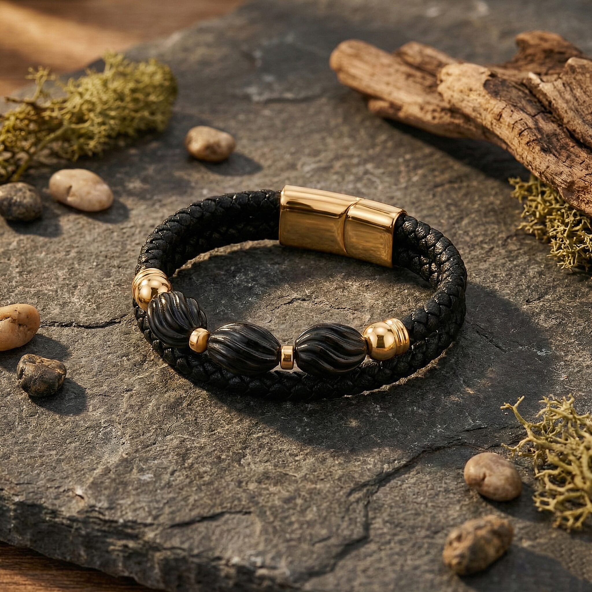 Natural Shungite Bracelet (Size - 7.5) with Magnetic Lock 40.00 Ct.