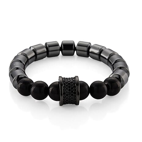 Natural Shungite, Hematite & Black Cubic Zirconia Adjustable Bracelet 235.00 Ct.