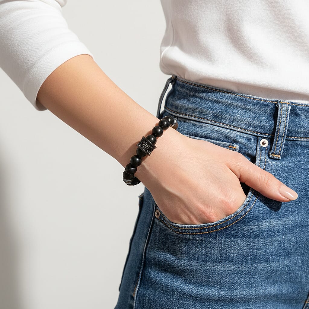 Natural Shungite, Hematite & Black Cubic Zirconia Adjustable Bracelet 235.00 Ct.