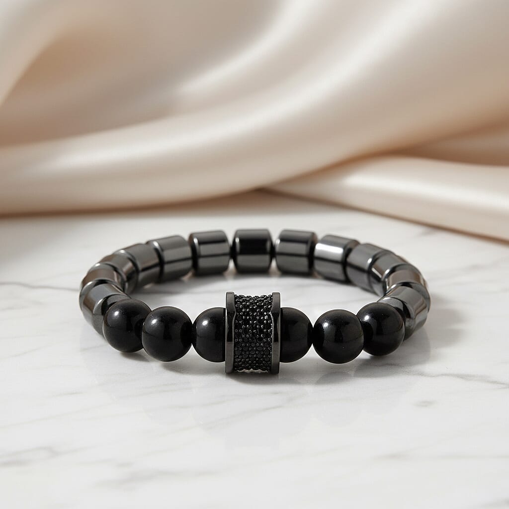 Natural Shungite, Hematite & Black Cubic Zirconia Adjustable Bracelet 235.00 Ct.