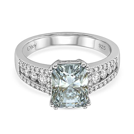 D'Joy Paraiba Moissanite Ring in Rhodium Overlay Sterling Silver  3.14 Ct.