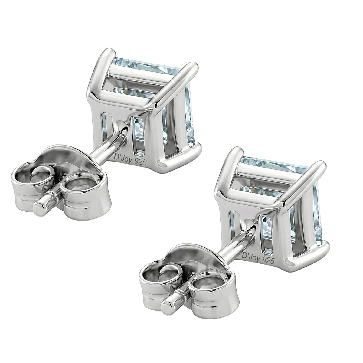 D'Joy Paraiba Moissanite Solitaire Stud Earring with Push Back in Rhodium Overlay Sterling Silver 1.82 Ct.