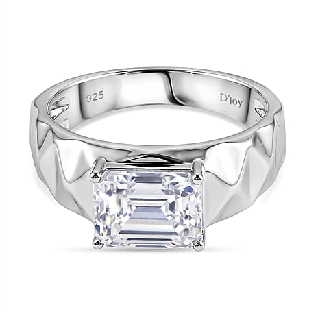 D'Joy Moissanite Solitaire Ring in Rhodium Overlay Sterling Silver 2.70 Ct.