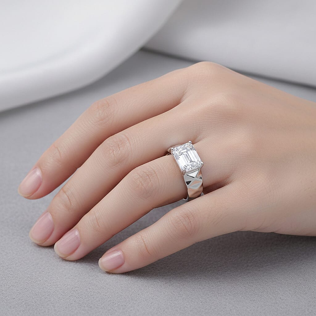 D'Joy Moissanite Solitaire Ring in Rhodium Overlay Sterling Silver 2.70 Ct.