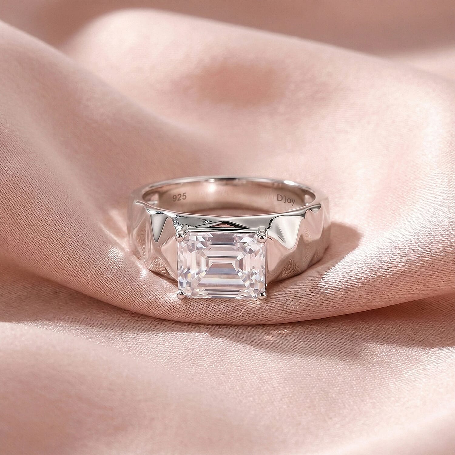 D'Joy Moissanite Solitaire Ring in Rhodium Overlay Sterling Silver 2.70 Ct.