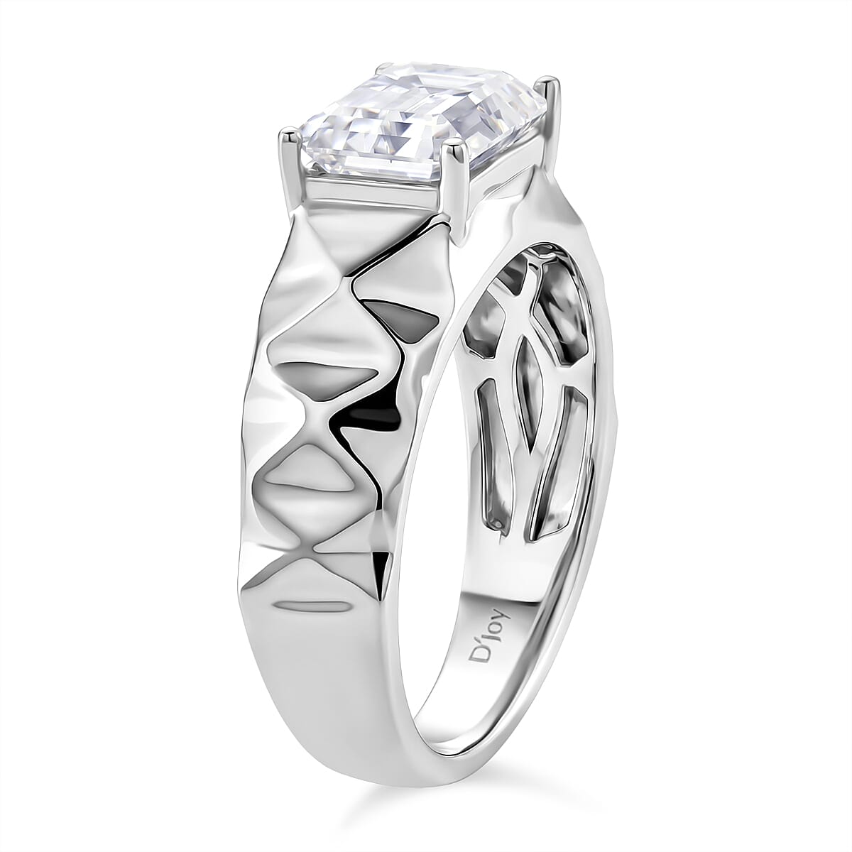 D'Joy Moissanite Solitaire Ring in Rhodium Overlay Sterling Silver 2.70 Ct.