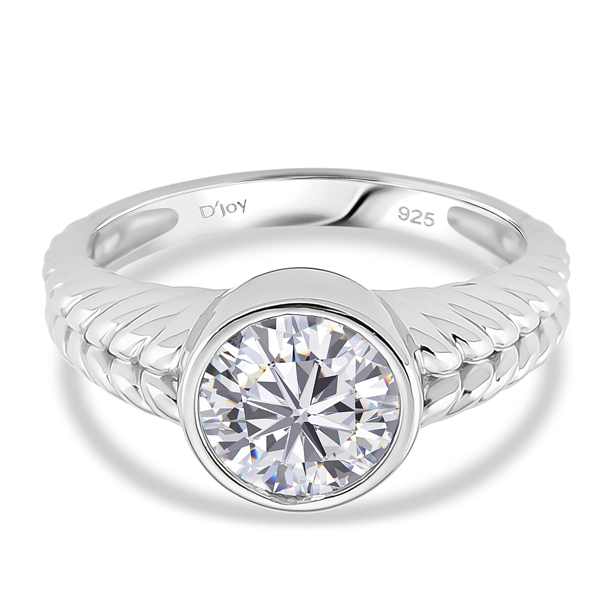 D'Joy Moissanite Solitaire Ring in Rhodium Overlay Sterling Silver  2.00 Ct.