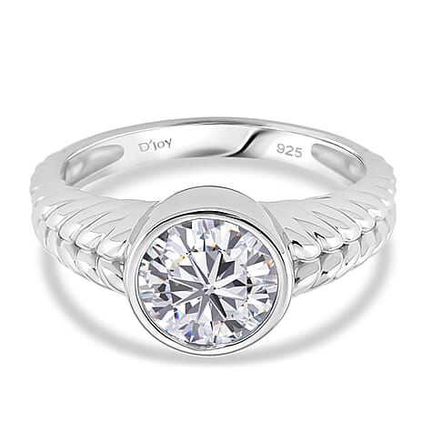 D'Joy Moissanite Solitaire Ring in Rhodium Overlay Sterling Silver  2.00 Ct.