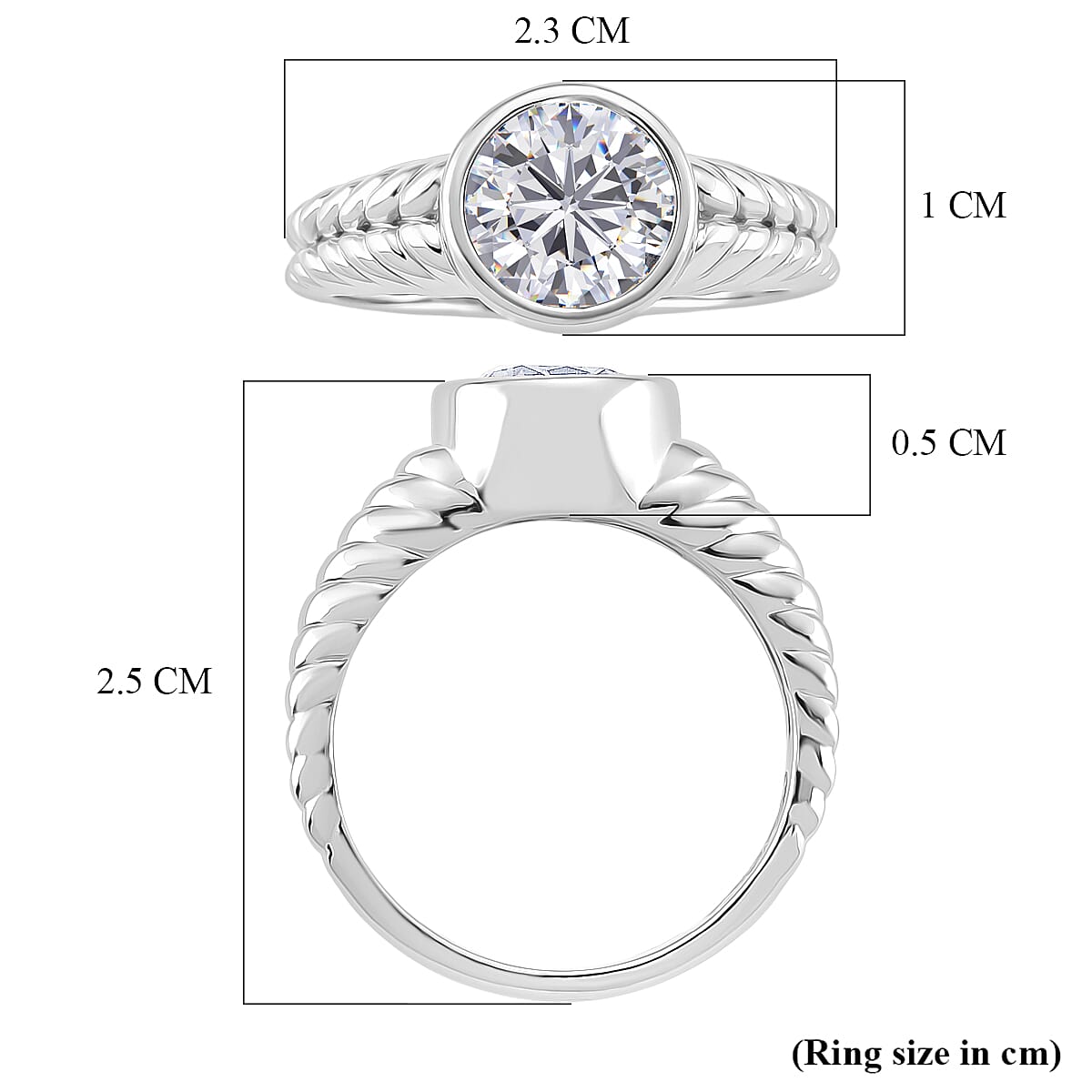 D'Joy Moissanite Solitaire Ring in Sterling Silver 1.91 Ct.