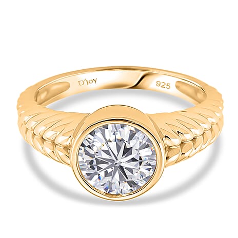 D'Joy Moissanite Solitaire Ring in Yellow Gold Plated Sterling Silver 2.00 Ct.