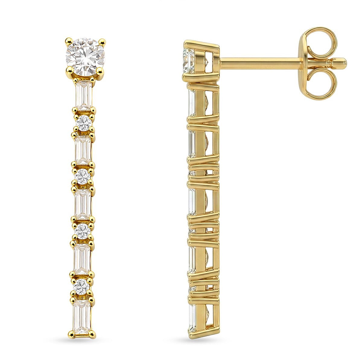 D'Joy Moissanite Drop Earring with Push Back in Yellow Gold Plated Sterling Silver 1.20 Ct.
