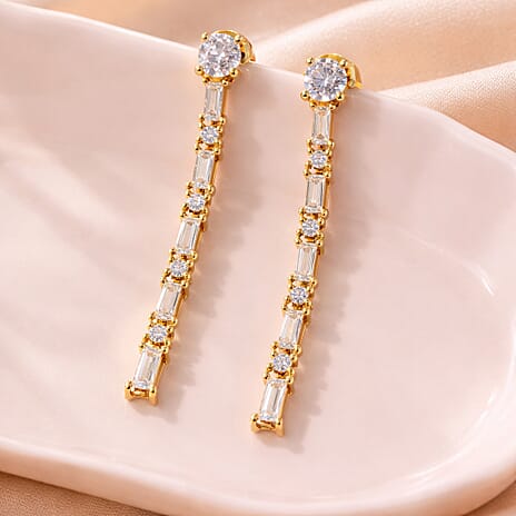 D'Joy Moissanite Drop Earring with Push Back in Yellow Gold Plated Sterling Silver 1.20 Ct.