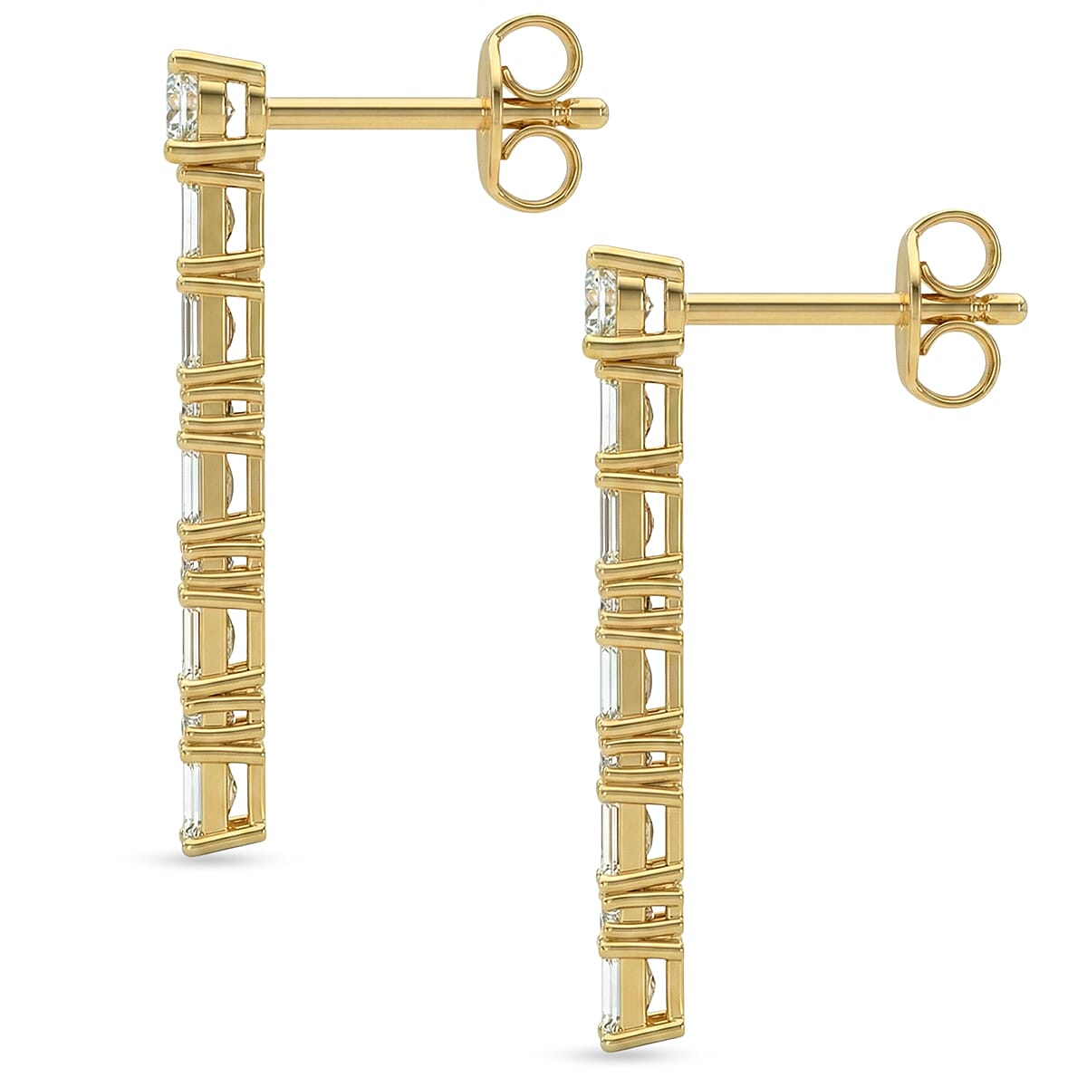 D'Joy Moissanite Drop Earring with Push Back in Yellow Gold Plated Sterling Silver 1.20 Ct.