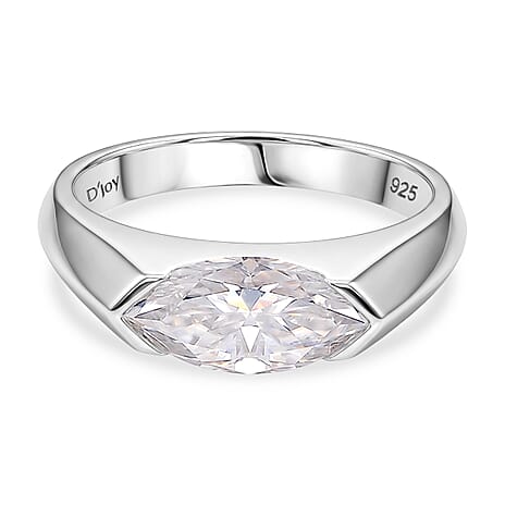 D'Joy Moissanite Solitaire Ring in Rhodium Overlay Sterling Silver  1.86 Ct.