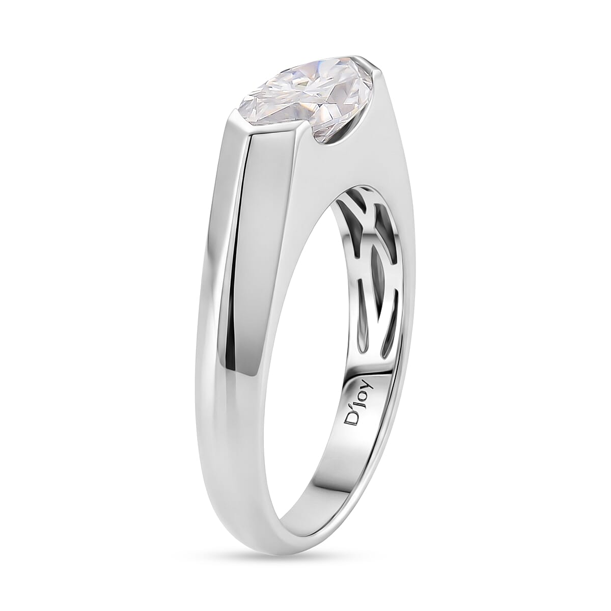 D'Joy Moissanite Solitaire Ring in Rhodium Overlay Sterling Silver  1.86 Ct.