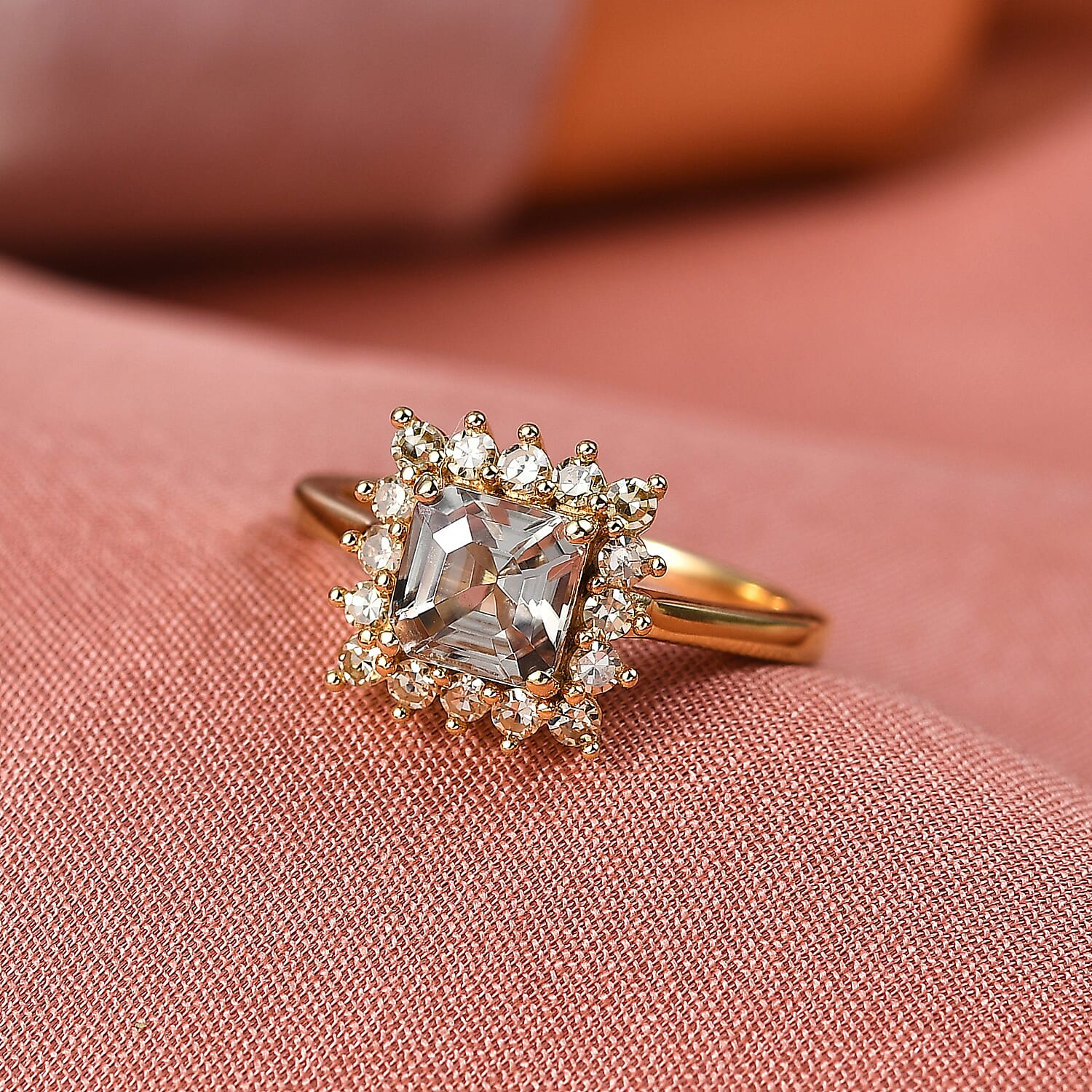 D'Joy Turkizite, Lab Grown Yellow Diamond Main Stone With Side Stone Ring in 18K YG VermeilSterling Silver  1.706  Ct.