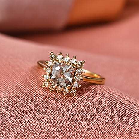 D'Joy AAA Natural Turkizite (Asscher Cut 1.3ct) & Lab Grown Yellow Diamond (SI) Ring in 18K Vermeil Yellow Gold Sterling Silver 1.70 Ct.