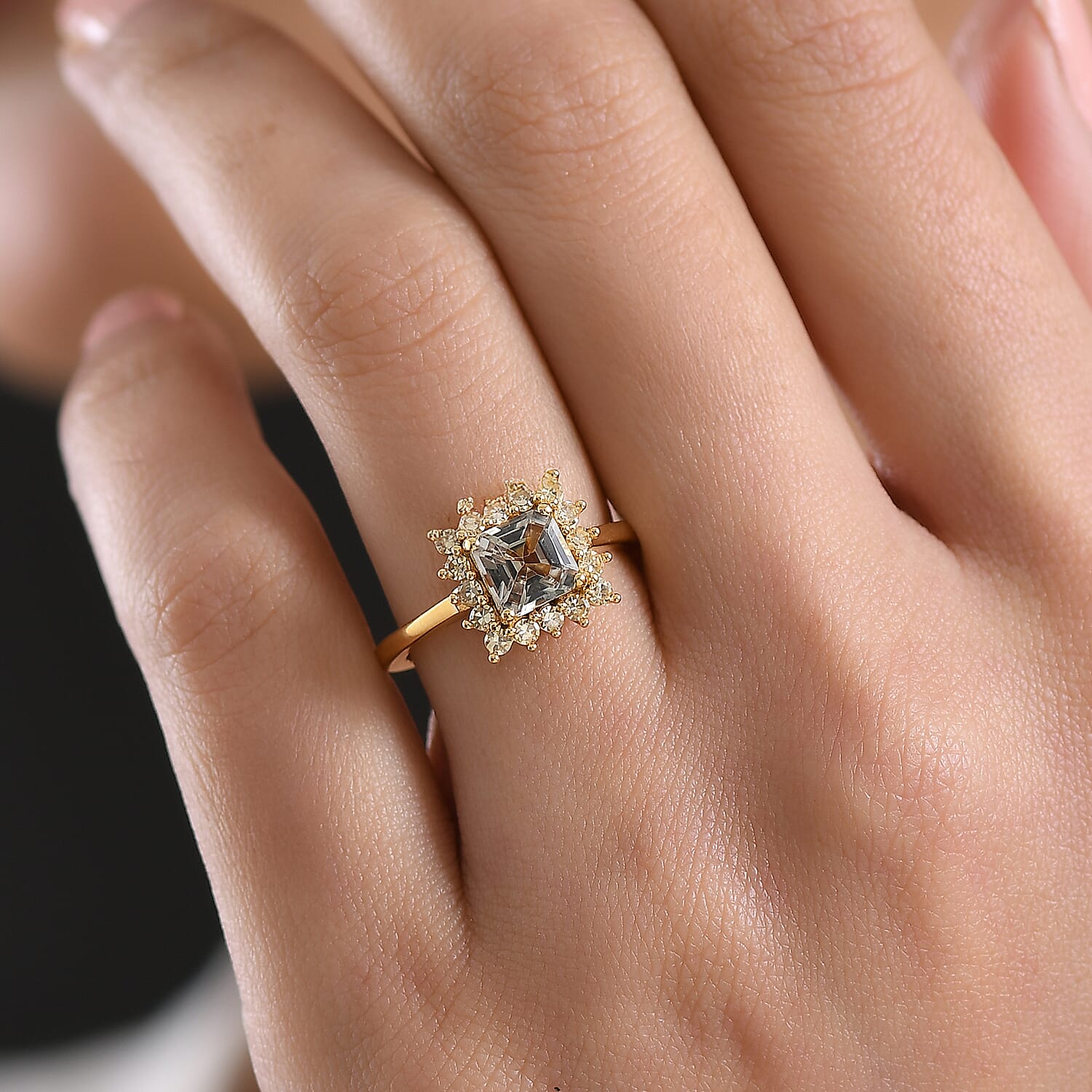 D'Joy Turkizite, Lab Grown Yellow Diamond Main Stone With Side Stone Ring in 18K YG VermeilSterling Silver  1.706  Ct.