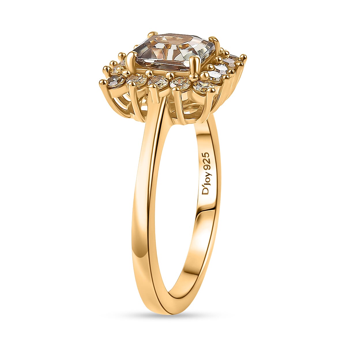 D'Joy Turkizite, Lab Grown Yellow Diamond Main Stone With Side Stone Ring in 18K YG VermeilSterling Silver  1.706  Ct.