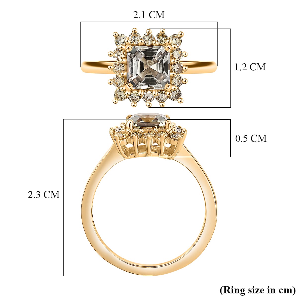 D'Joy Turkizite, Lab Grown Yellow Diamond Main Stone With Side Stone Ring in 18K YG VermeilSterling Silver  1.706  Ct.