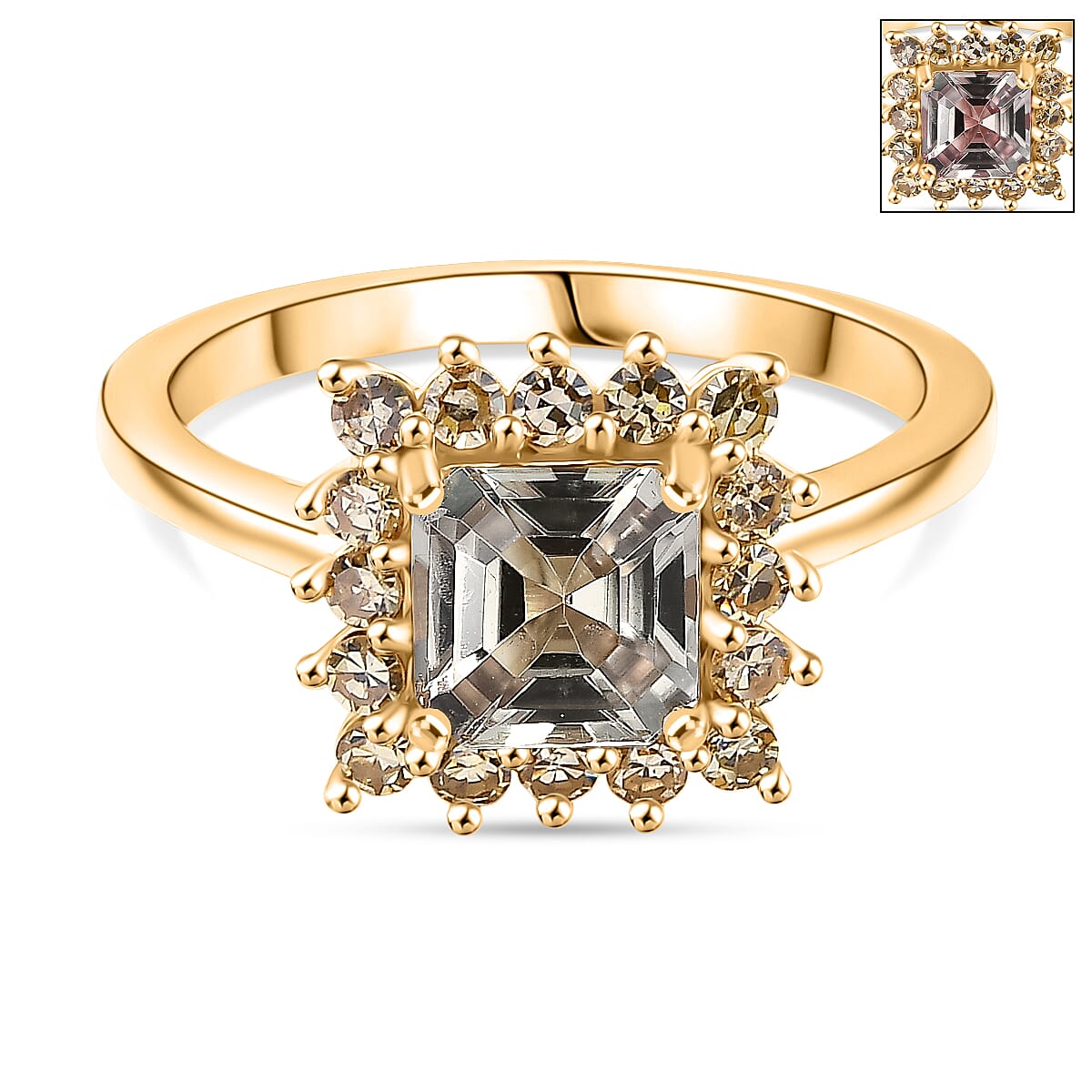 D'Joy AAA Natural Turkizite (Asscher Cut 1.3ct) & Lab Grown Yellow Diamond (SI) Ring in 18K Vermeil Yellow Gold Sterling Silver 1.70 Ct.