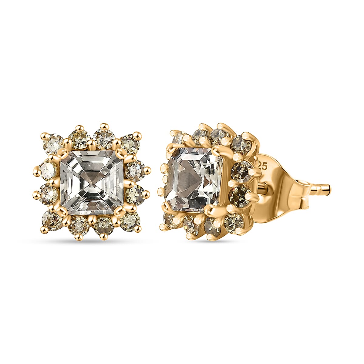 D'Joy AAA Natural Turkizite (Asscher Cut) & Lab Grown Yellow Diamond (SI) Earrings in 18K Vermeil Yellow Gold Sterling Silver  2.00 Ct.