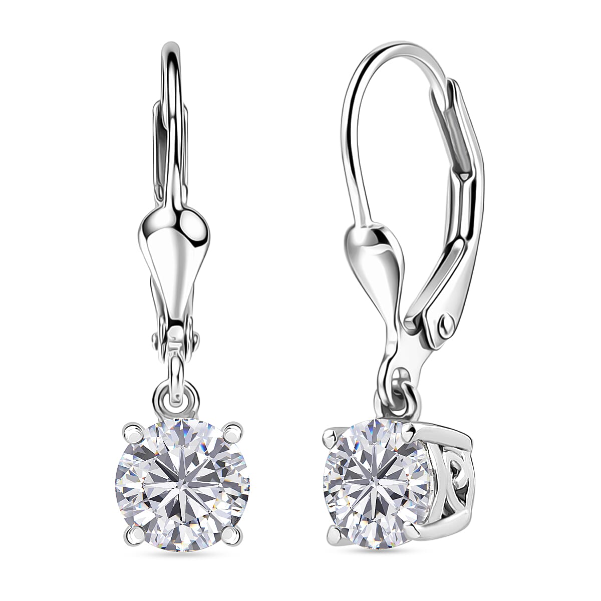D'Joy Moissanite Earring with Lever Back in Platinum Overlay Sterling Silver 1.53 Ct.