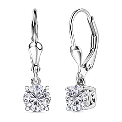 D'Joy Moissanite Solitaire Earring with Lever Back in Platinum Overlay Sterling Silver 1.53 Ct.