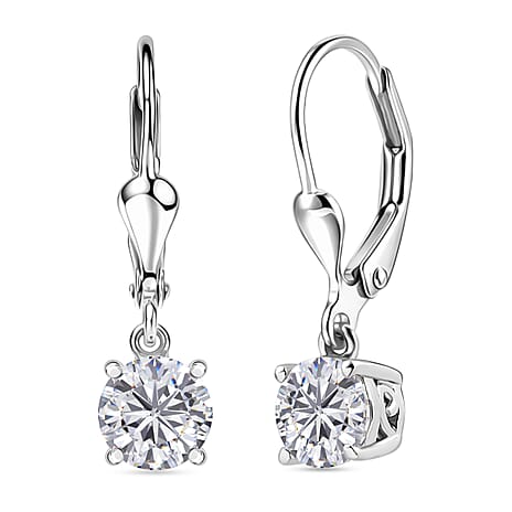 D'Joy Moissanite Earring with Lever Back in Platinum Overlay Sterling Silver 1.53 Ct.