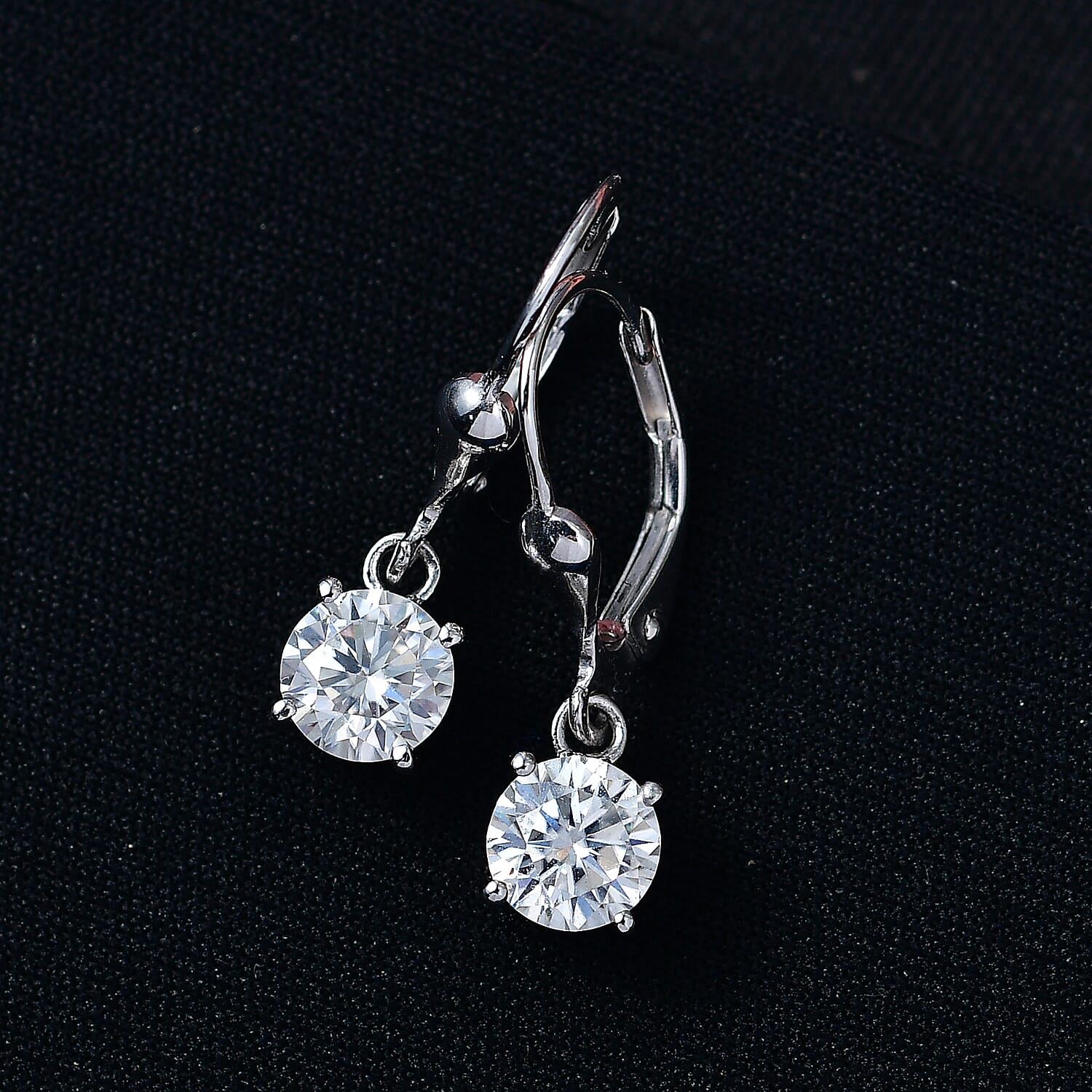 D'Joy Moissanite Earring with Lever Back in Platinum Overlay Sterling Silver 1.53 Ct.