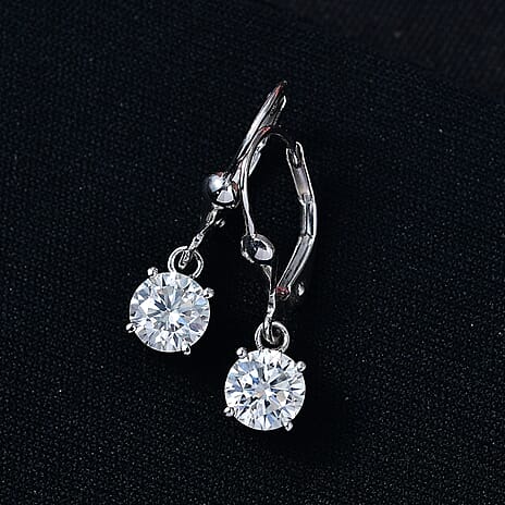 D'Joy Moissanite Earring with Lever Back in Platinum Overlay Sterling Silver 1.53 Ct.