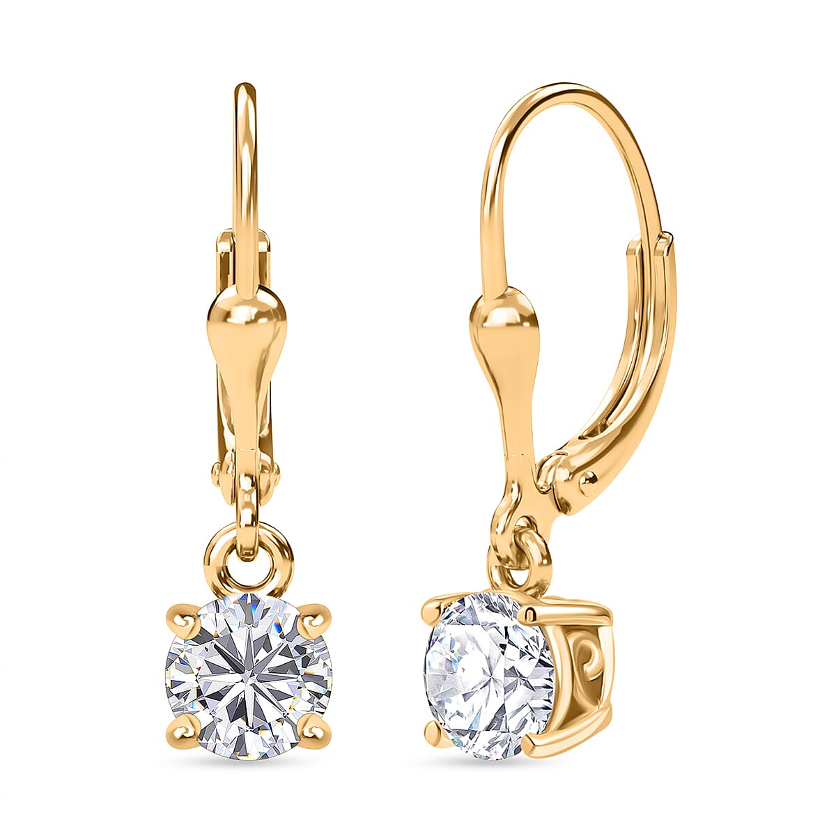 D'Joy Moissanite Earring with Lever Back in Yellow Gold Plated Sterling Silver 1.53 Ct.