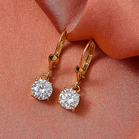 D'Joy Moissanite Earring with Lever Back in Yellow Gold Plated Sterling Silver 1.53 Ct.