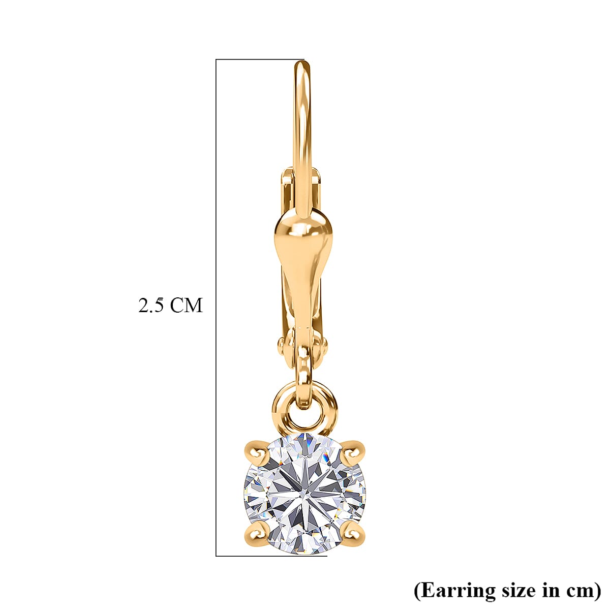 D'Joy Moissanite Earring with Lever Back in Yellow Gold Plated Sterling Silver 1.53 Ct.