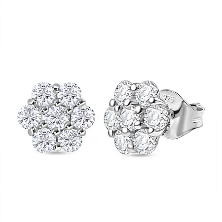 D'Joy Moissanite Cluster Earring with Push Back in Platinum Overlay Sterling Silver 1.58 Ct. D'Joy Moissanite Cluster Earring with Push Back in Platinum Overlay Sterling Silver 1.58 Ct.