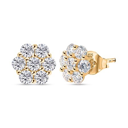 D'Joy Moissanite Cluster Earring with Push Back in Yellow Gold Plated Sterling Silver 1.58 Ct. D'Joy Moissanite Cluster Earring with Push Back in Yellow Gold Plated Sterling Silver 1.58 Ct.