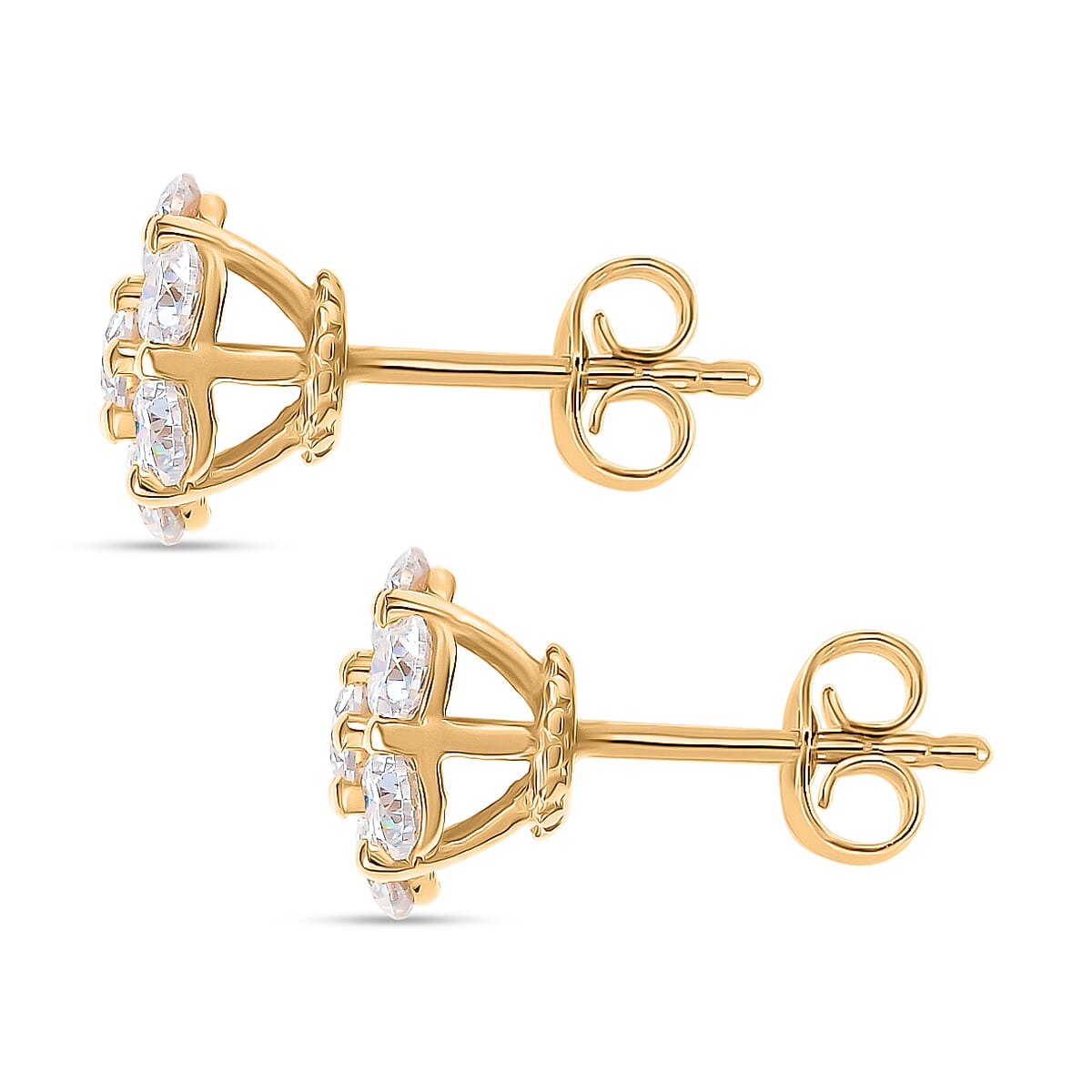 D'Joy Moissanite Cluster Earring with Push Back in Yellow Gold Plated Sterling Silver 1.58 Ct.