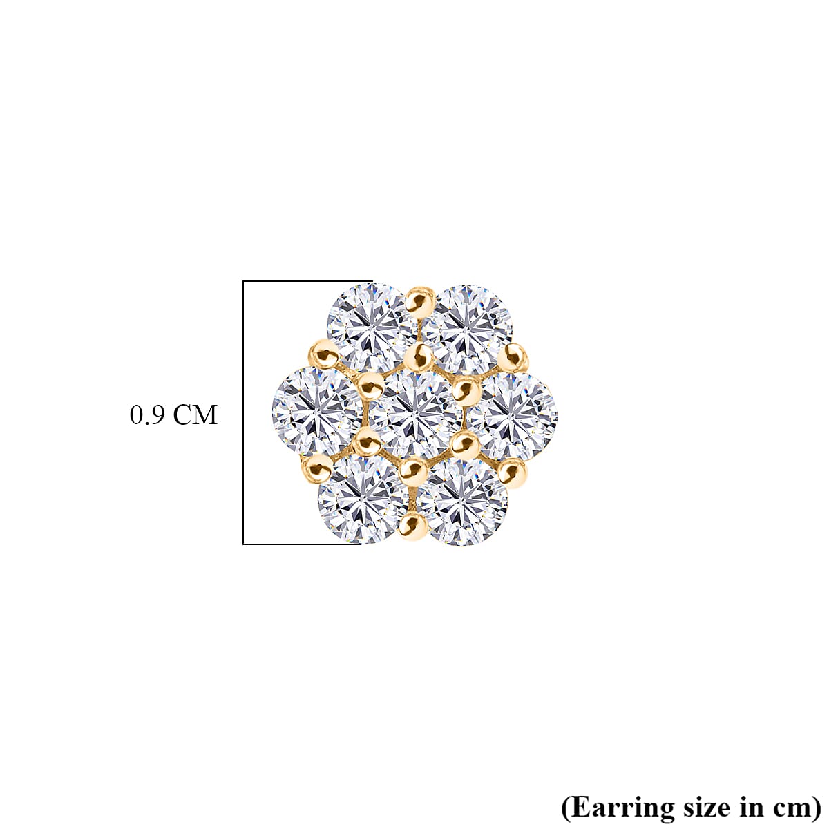 D'Joy Moissanite Cluster Earring with Push Back in Yellow Gold Plated Sterling Silver 1.58 Ct.