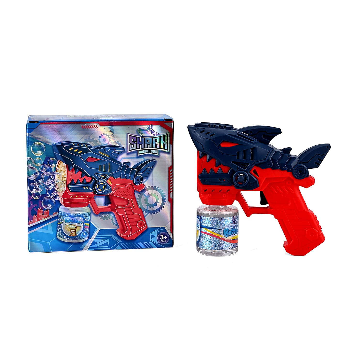 Mini Robotic Shark With 90mL Bubble Liquid Powered By 4xAA Battery (Not Incl.) - Red & Navy Blue