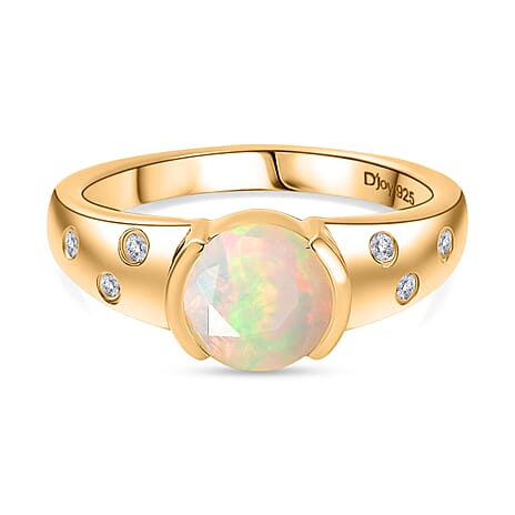 D'Joy Faceted Ethiopian Opal & White Zircon Ring in Yellow Gold Plated Sterling Silver 1.00 Ct.