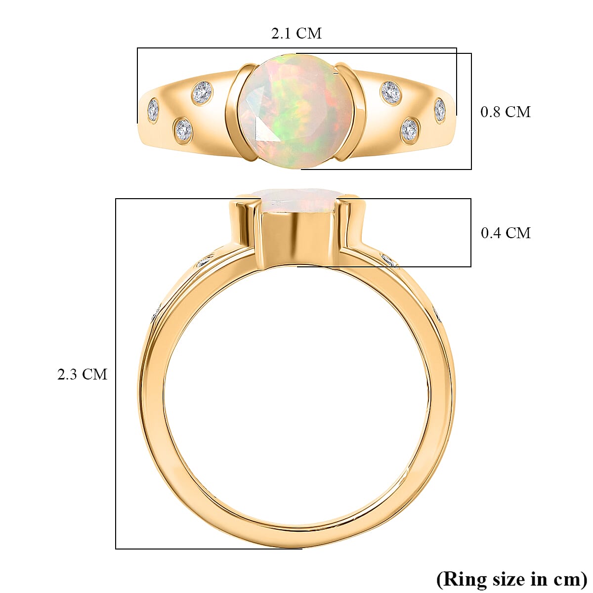 D'Joy Faceted Ethiopian Opal & White Zircon Ring in Yellow Gold Plated Sterling Silver 1.00 Ct.