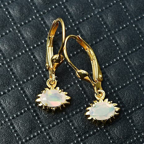 D'Joy Faceted Ethiopian Opal Drop Earrings with Lever Back in Yellow Gold Plated Sterling Silver.