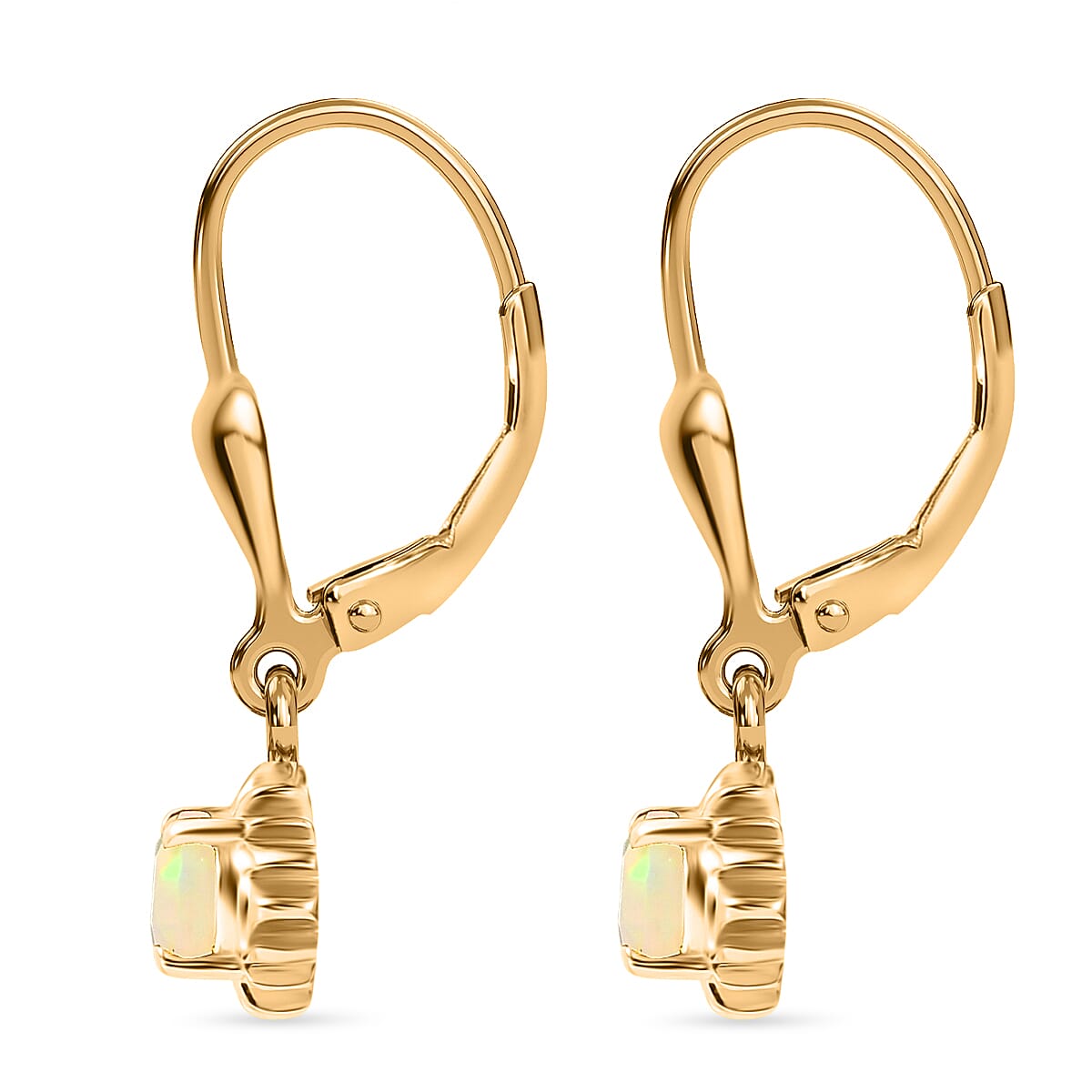 D'Joy Faceted Ethiopian Opal Drop Earrings with Lever Back in Yellow Gold Plated Sterling Silver.