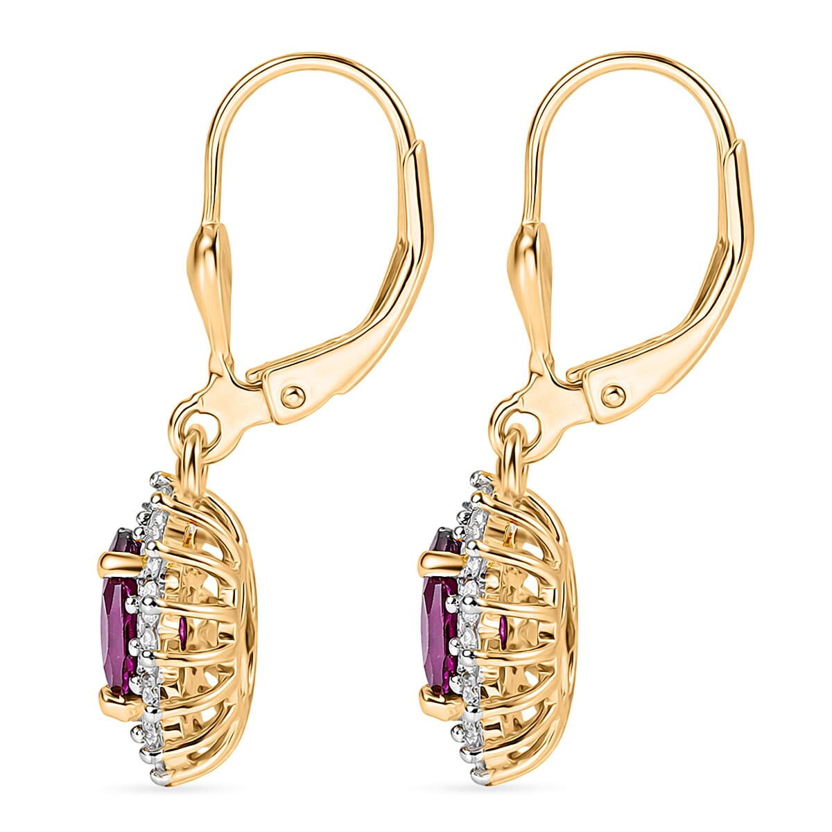 D'Joy Natural Royal Ember Garnet & Moissanite Sunburst Earrings with Lever Back in Yellow Gold Plated Sterling Silver 2.26 Ct.