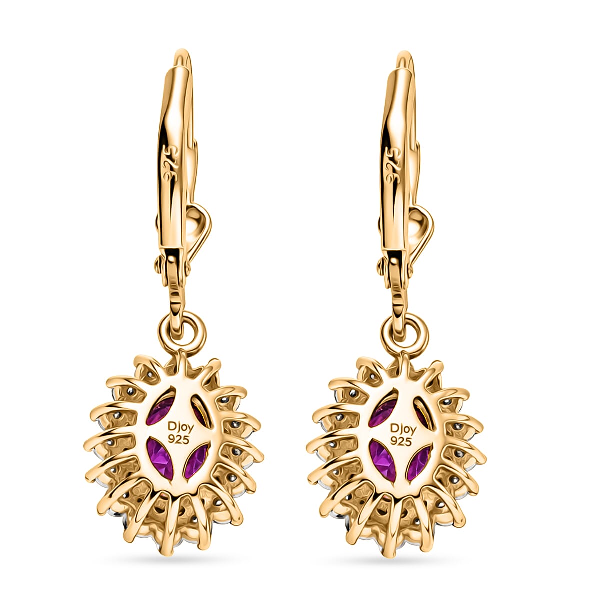 D'Joy Natural Royal Ember Garnet & Moissanite Sunburst Earrings with Lever Back in Yellow Gold Plated Sterling Silver 2.26 Ct.