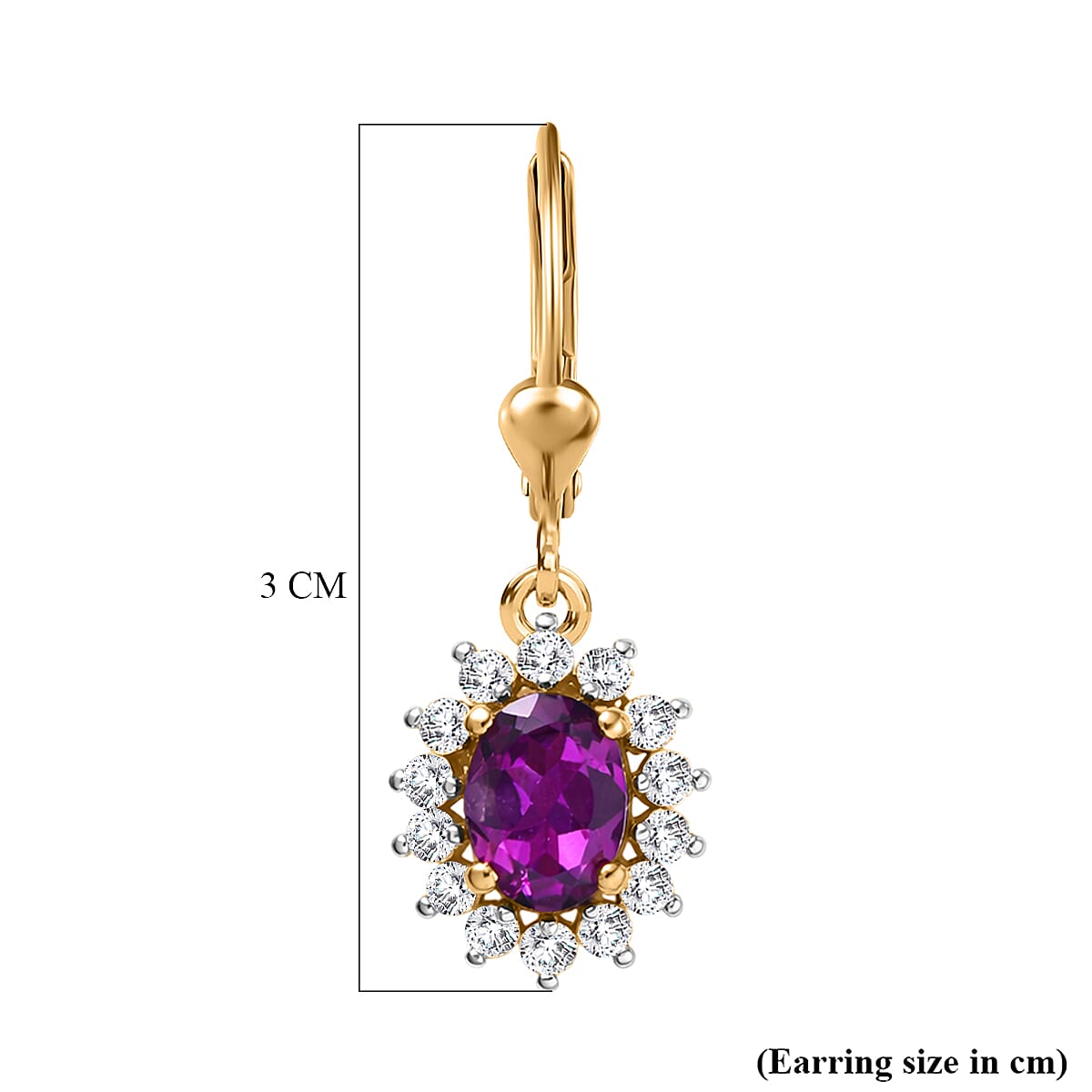 D'Joy Natural Royal Ember Garnet & Moissanite Sunburst Earrings with Lever Back in Yellow Gold Plated Sterling Silver 2.26 Ct.