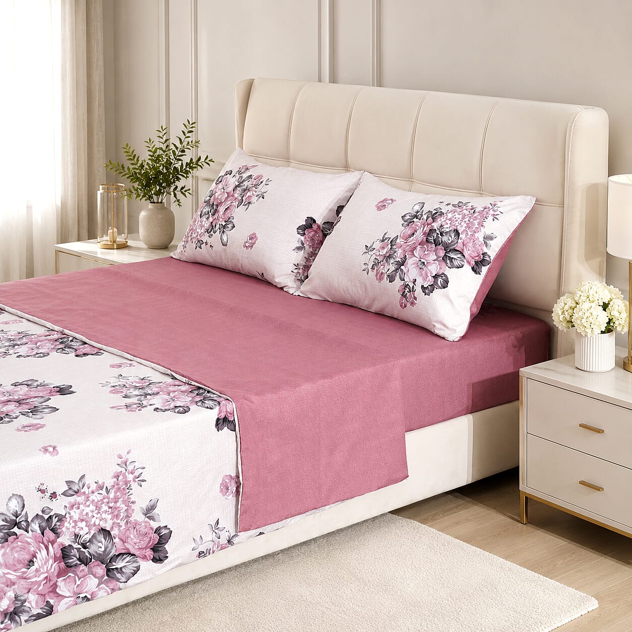 LIVMORE Set of 4 - Printed Duvet Cover Set - Inc. Duvet Cover Fitted Sheet & 2 x Pillowcase