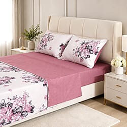 LIVMORE Set of 4 - Printed Duvet Cover Set - Inc. Duvet Cover Fitted Sheet & 2 x Pillowcase