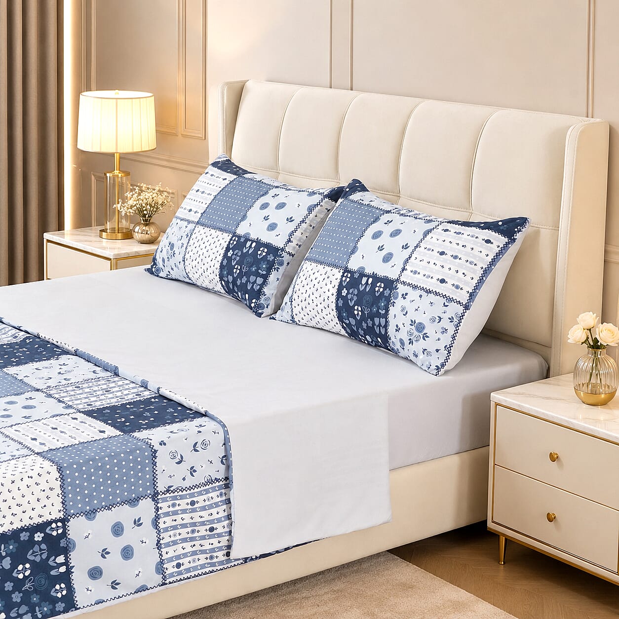 LIVMORE Set of 4 - Printed Duvet Cover Set - Inc. Duvet Cover Fitted Sheet & 2 x Pillowcase