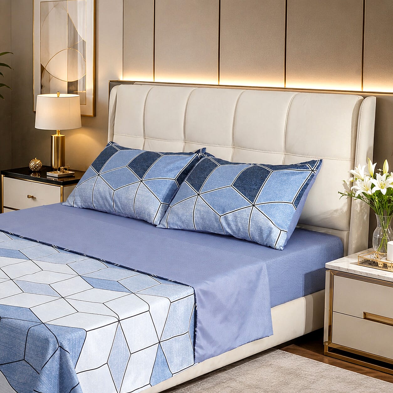LIVMORE Set of 4 - Printed Duvet Cover Set - Inc. Duvet Cover Fitted Sheet & 2 x Pillowcase